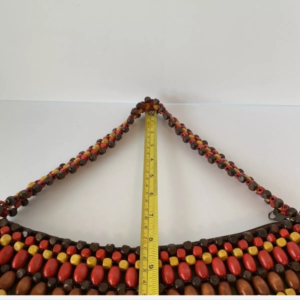 Wooden Bead Purse Satchel Hobo Bag Boho Hippie Bright Colors Red Brown Yellow - Picture 9 of 9